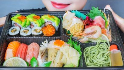 ASMR SASHIMI X SUSHI BENTO (SALMON , TUNA,SWEET SHRIMP) EATING SOUNDS | LINH-ASMR