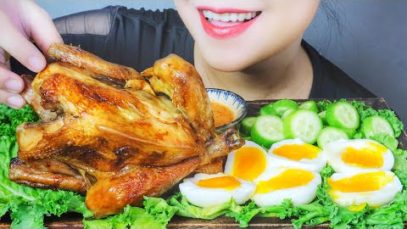 ASMR WOOD-FIRED CHICKEN AND SOFT-BOILED EGGS , EATING SOUNDS | LINH-ASMR