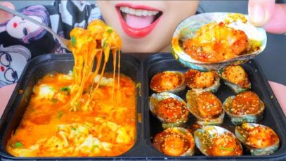 ASMR EATING CHEESY RICE CAKE X SPICY ABALONE , EATING SOUNDS | LINH-ASMR