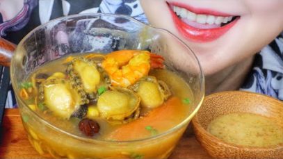 ASMR SEAFOOD SOUP (ABALONE , SCALLPOP , SHRIMP , MUSHROOM) EATING SOUNDS | LINH-ASMR