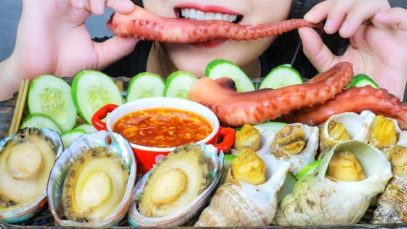 ASMR EATING SEAFOOD PLATTER (ABALONE ,SQUID TENTACLES, BULOT SNAIL) EATING SOUNDS | LINH-ASMR