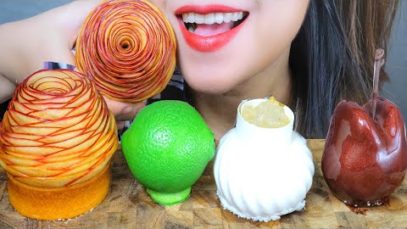 ASMR LEMON SHAPED CAKE , CHERRY SHAPED CAKE , APPLE TART , EATING SOUNDS | LINH-ASMR