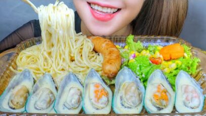 ASMR CREAMY MUSSELS PASTA , EATING SOUNDS | LINH-ASMR