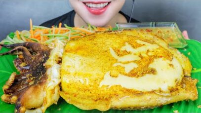 ASMR GRILL GIANT CUTTLEFISH WITH 5 FLAVOUR SAUCE , EATIING SOUNDS | LINH-ASMR