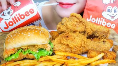 ASMR JOLLIBEE CHICKEN (FRIED CHICKEN,  HAMBURGER, FRIED POTATO ) EATING SOUNDS | LINH ASMR
