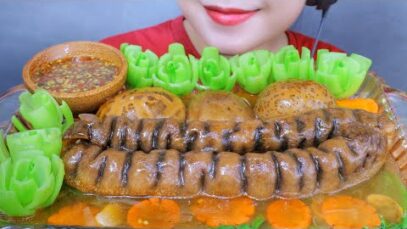 ASMR ELEPHANT SEA CUMCUMBER WITH OYSTER SAUCE , EATING SOUNDS | LINH-ASMR