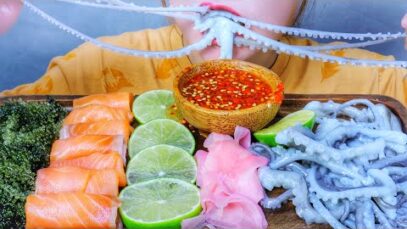 ASMR EATING SMOKED SALMON X RAW OCTOPUS , EATING SOUNDS | LINH-ASMR