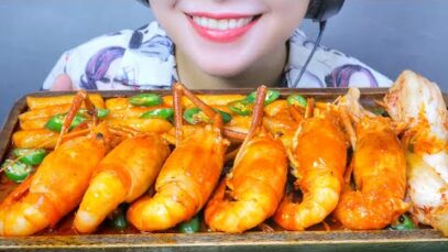 ASMR RICE CAKE WITH PRAWN , EATING SOUNDS | LINH-ASMR
