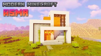 Minecraft ASMR | Building a Modern Rooftop Garden House 🎍Super close up whispering