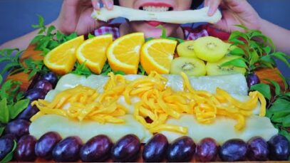 ASMR EATING CHESSE RICE CAKE X FRUITS , EATING SOUNDS | LINH-ASMR