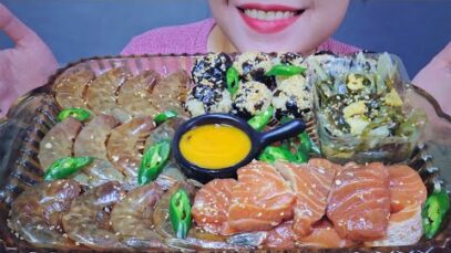 ASMR EATING SOY SAUCE MARINATED SHRIMPS X SALMON , EATING SOUNDS | LINH-ASMR