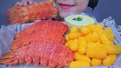 ASMR RICE CAKE SHAKE WITH CHESSE AND LOBSTER TAILS , EATING SOUNDS | LINH-ASMR