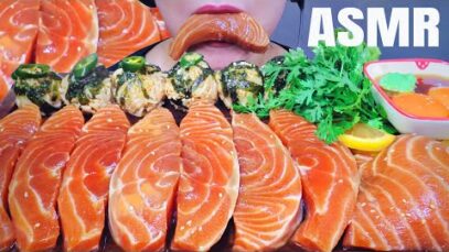 ASMR SOY SAUCE MARINATED RAW SALMON , EATING SOUNDS | LINH-ASMR